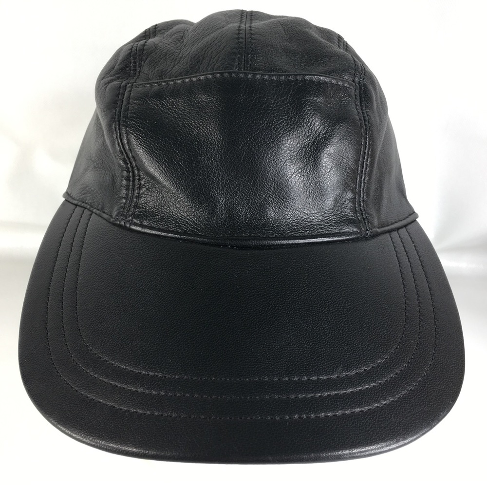 Burberry London Black Leather Front Pocket Button SnapBack Hat